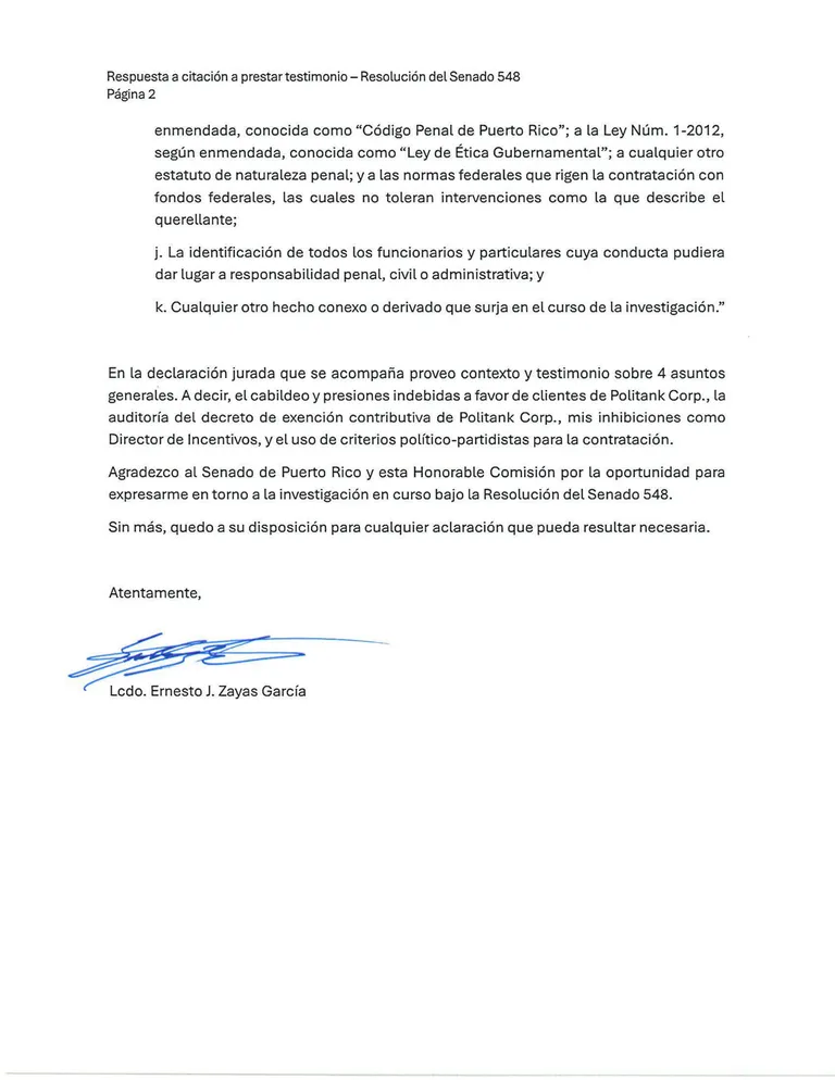 Página 2 de Declaración jurada de Ernesto J. Zayas García