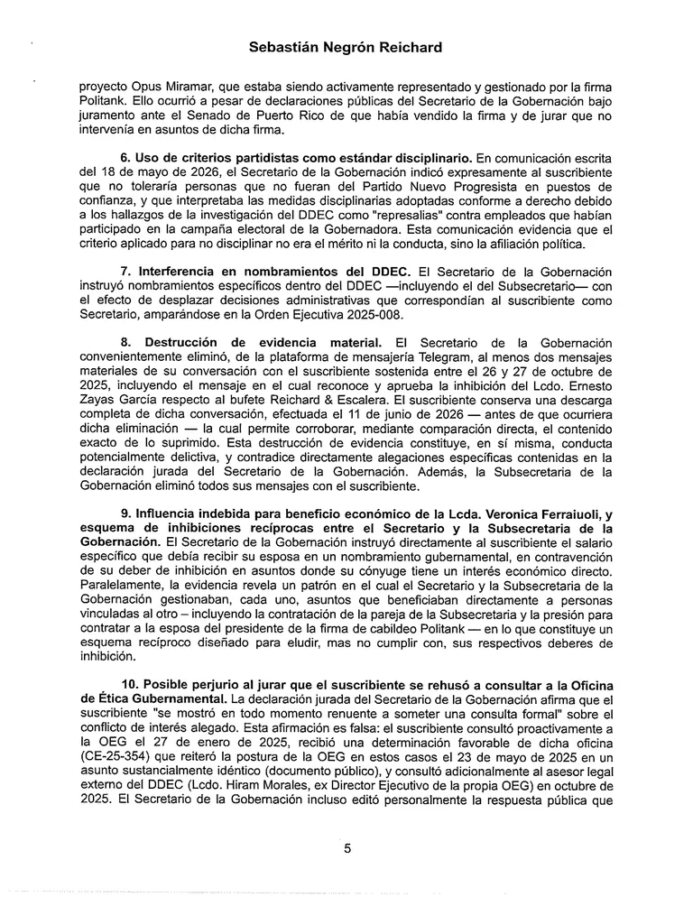 Página 5 de Declaración jurada de Sebastián Negrón