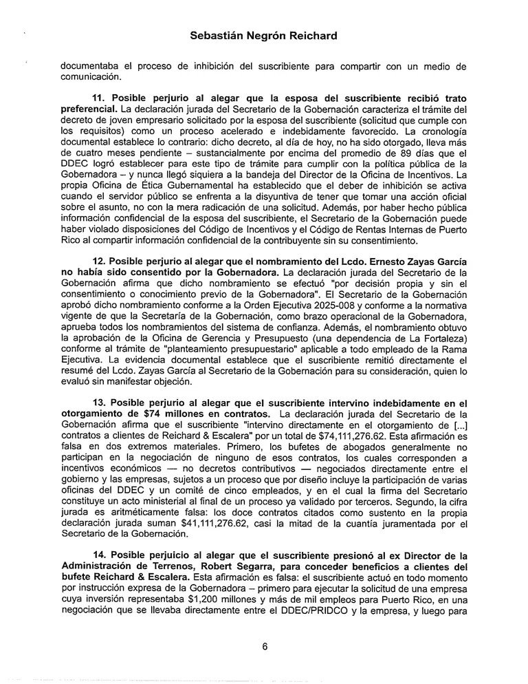 Página 6 de Declaración jurada de Sebastián Negrón